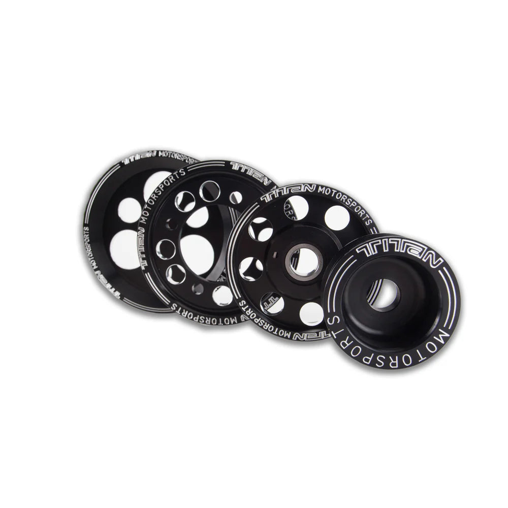 TITAN 4 PIECE BLACK EDITION BILLET ALUMINUM PULLEY SET W/ IDLER FOR 2JZ/1JZ